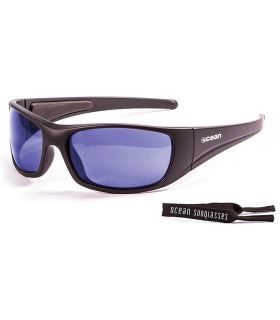 Gafas de sol Ocean Bermuda Mate Black Revo Blue con patillas flotantes de policarbonato para deportes acuáticos.