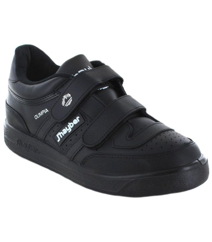 Zapatillas Jhayber Olimpia Negro de cuero con cierre de velcro para hombre, calzado deportivo fabricado en España.