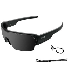 Gafas de sol deportivas Ocean Race con montura negra brillante y lentes polarizadas ahumadas.