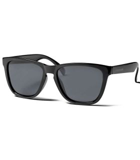 Gafas de sol Ocean Sea Shiny Black Smoke con montura negra brillante y lentes polarizadas de protección UV.