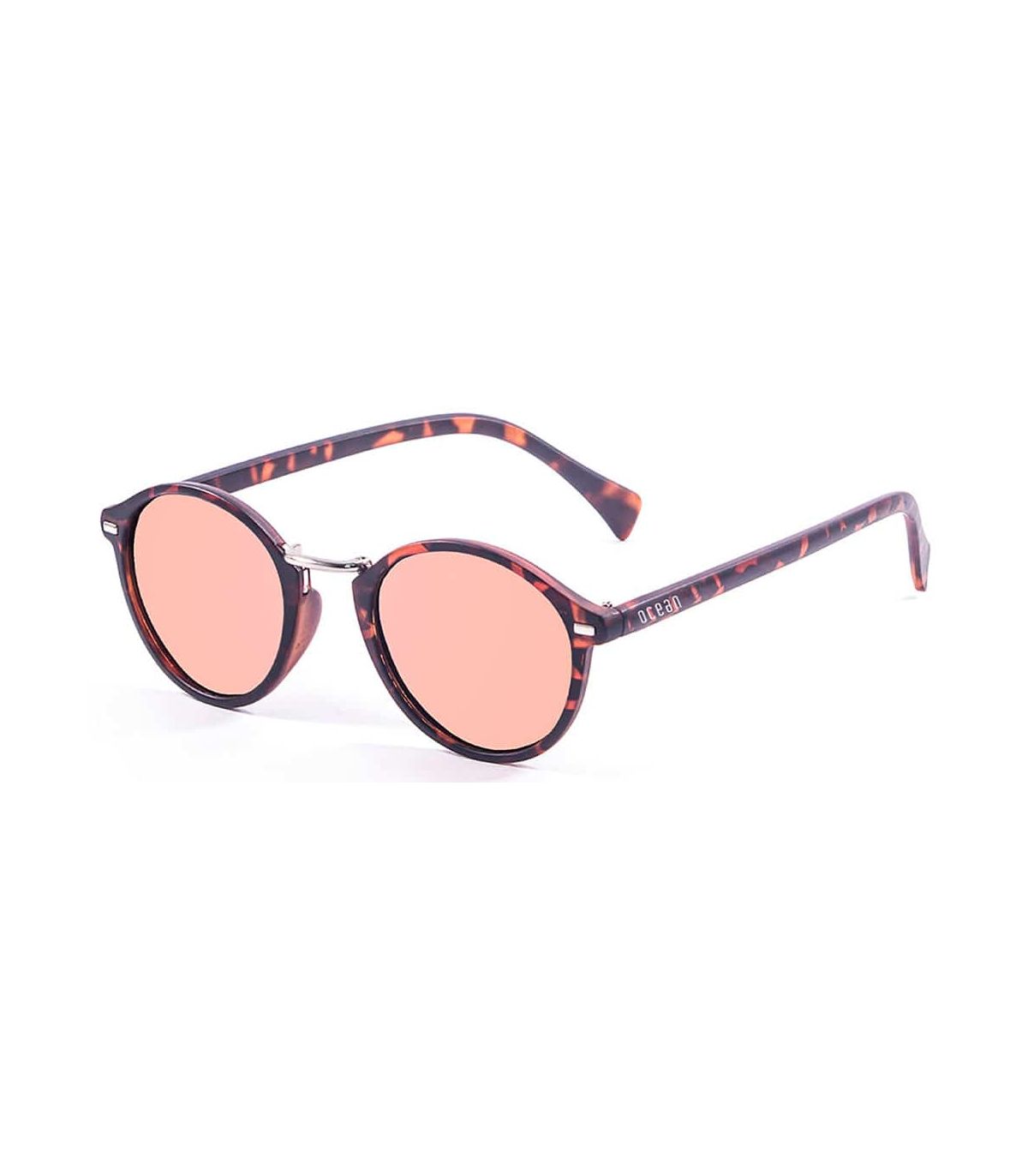 Gafas Ocean Lille Brown Smoke Pink: montura marrón mate, lentes espejo rosa polarizadas y protección UV100%.