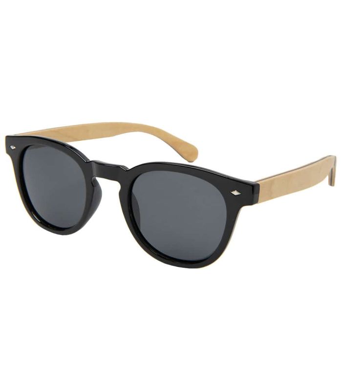 Gafas de sol Ocean Illinois Black Smoke: montura negra, patillas efecto madera y lentes polarizadas categoría 3.