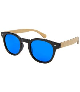 Gafas de sol Ocean Illinois Black Blue, montura negra y madera con lentes polarizadas azul espejo.