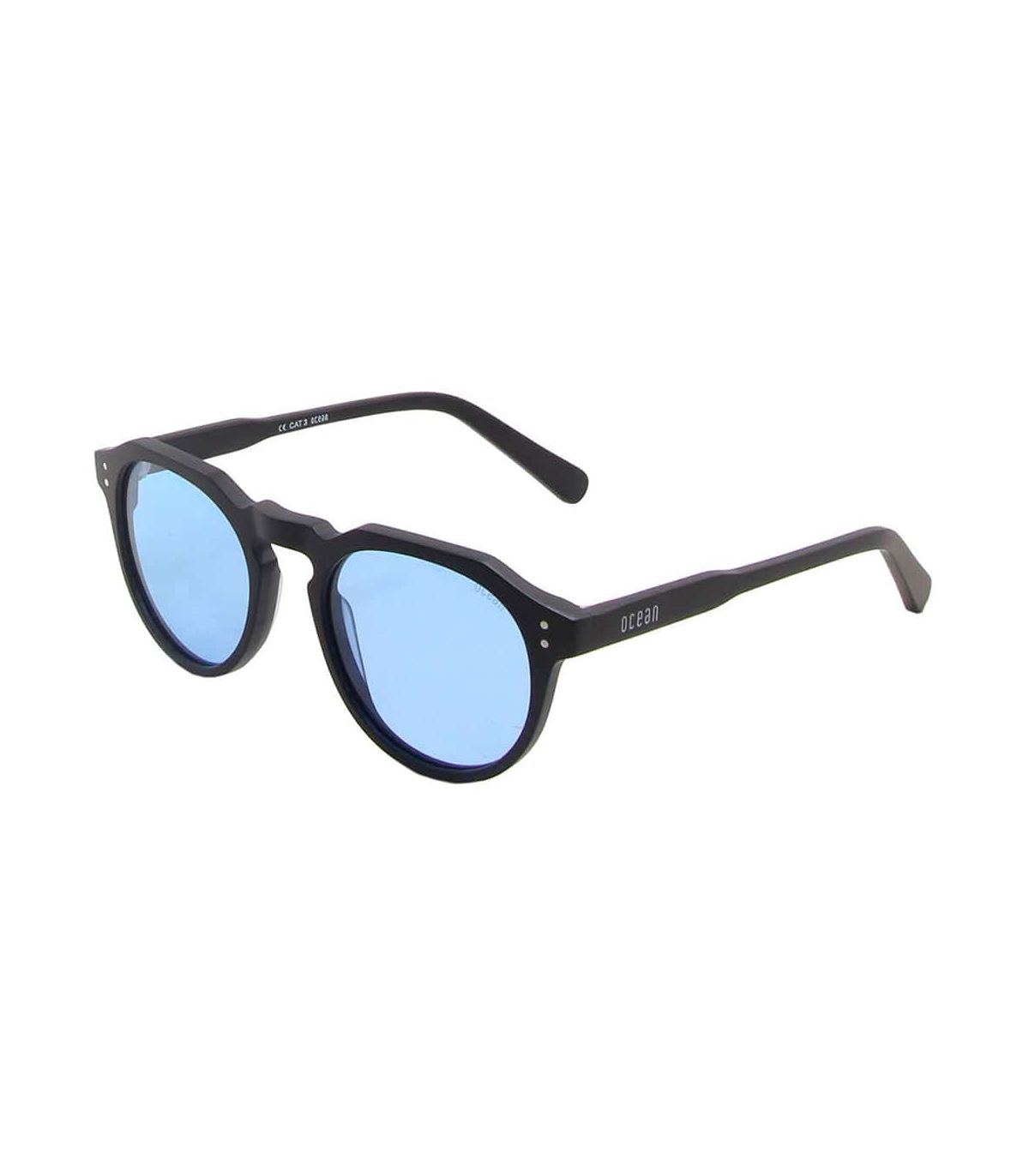 Gafas de sol Ocean Cyclops Black Blue con montura de acetato negro mate y azul y lentes polarizadas.
