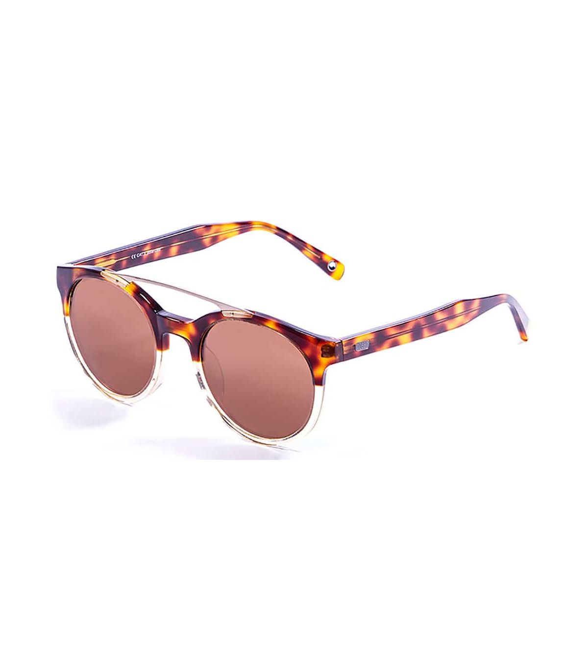 Gafas de sol polarizadas Ocean Tiburon Demi Brown con montura de acetato bicolor marrón y champagne.