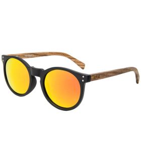 Gafas de sol Ocean Lizard Wood, montura híbrida negro y bambú con lentes polarizadas de espejo rojo.