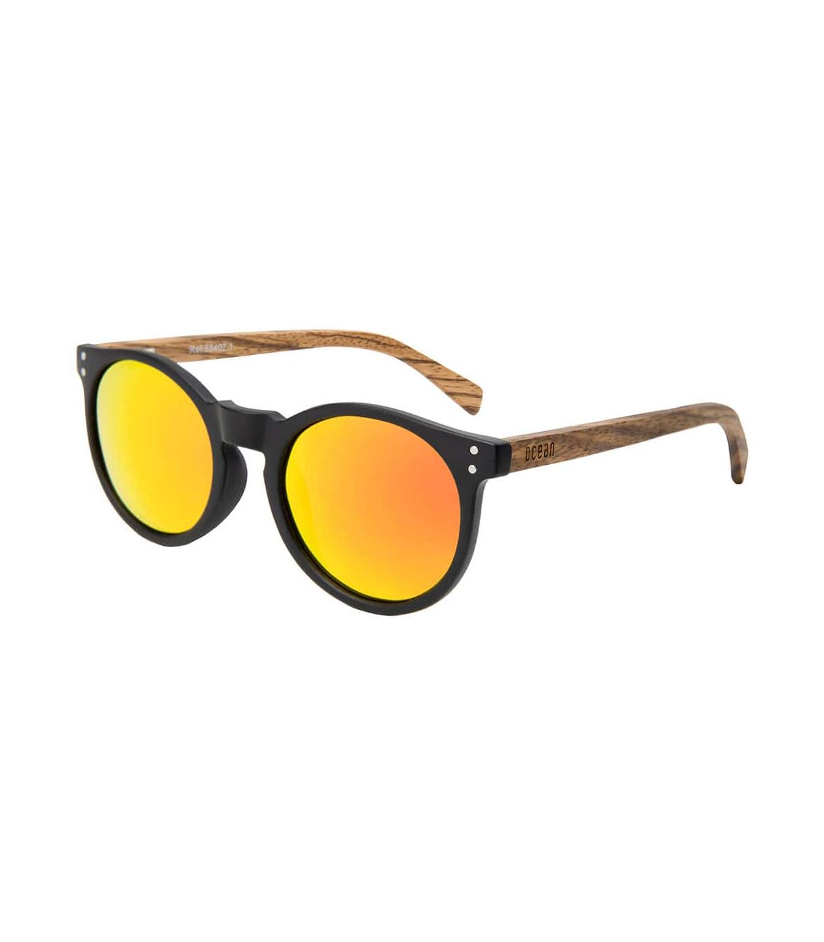 Gafas de sol Ocean Lizard Wood, montura híbrida negro y bambú con lentes polarizadas de espejo rojo.