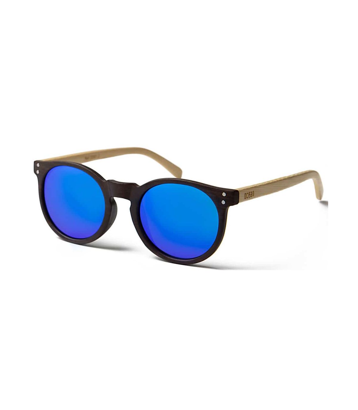 Gafas de sol Ocean Lizard Wood Brown Blue de bambú, montura negra, patillas marrones y lentes polarizadas ATOM.