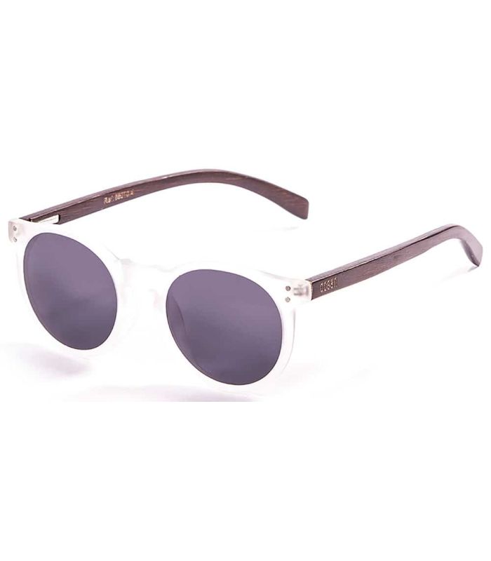 Gafas de sol Ocean Lizard Wood White Smoke: montura blanca, patillas de bambú natural y lentes polarizadas UV100%.