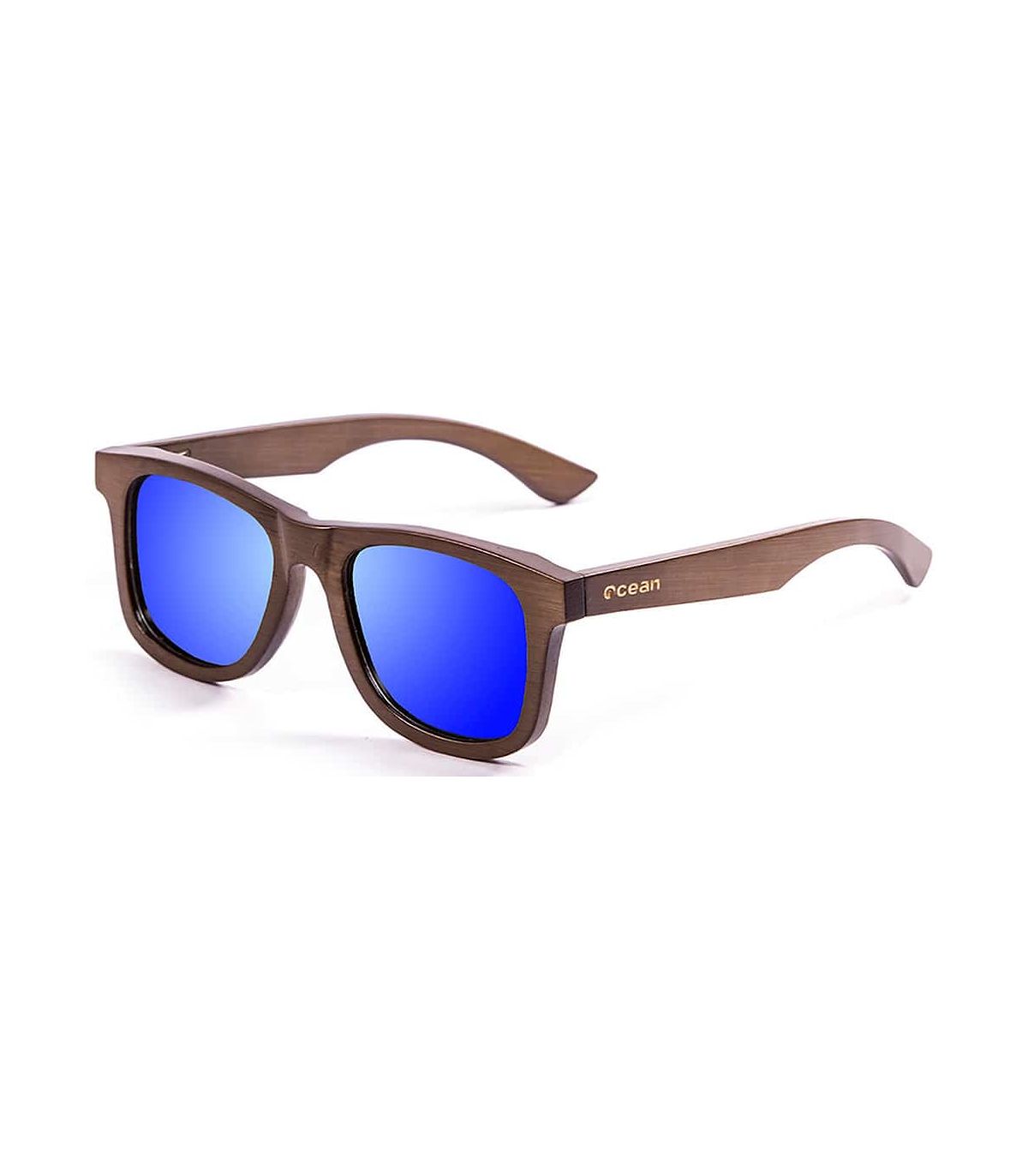 Gafas de sol sostenibles Ocean Victoria Blue de bambú con lentes polarizadas azul espejo y protección UV100%.