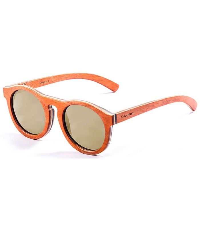 Gafas de sol Ocean Fiji Orange: montura de bambú naranja, lentes polarizadas espejo amarillo y protección UV100%.