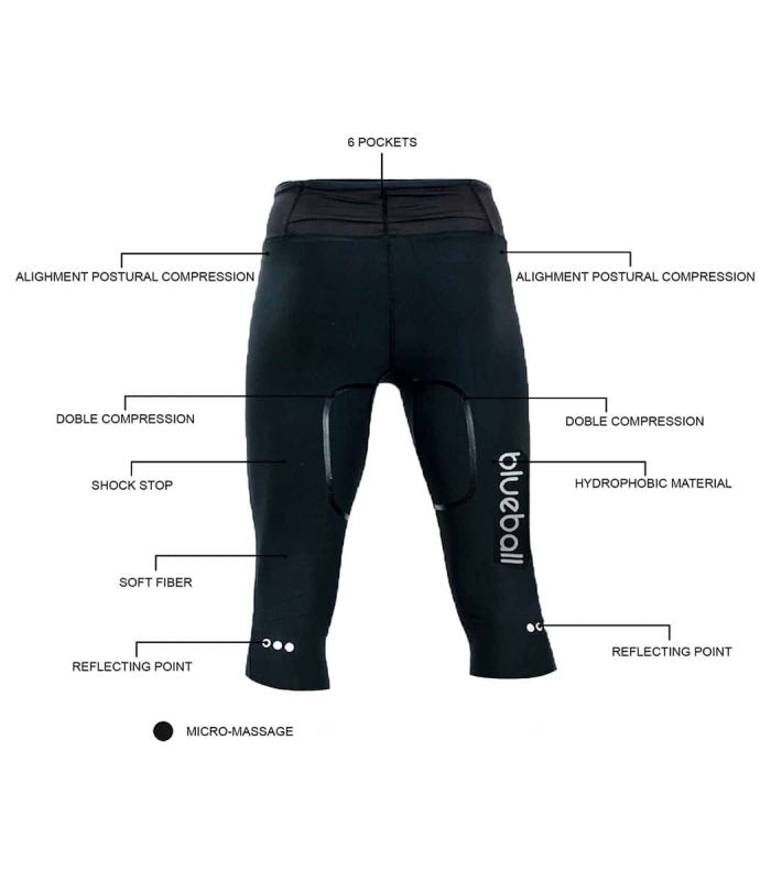Mallas running Blueball BB100003 Mallas 3/4 Compresion Bolsillos