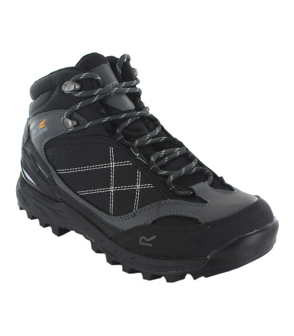 Botas de montaña Regatta Samaris Pro negras, impermeables Isotex y suela Vibram para senderismo técnico.