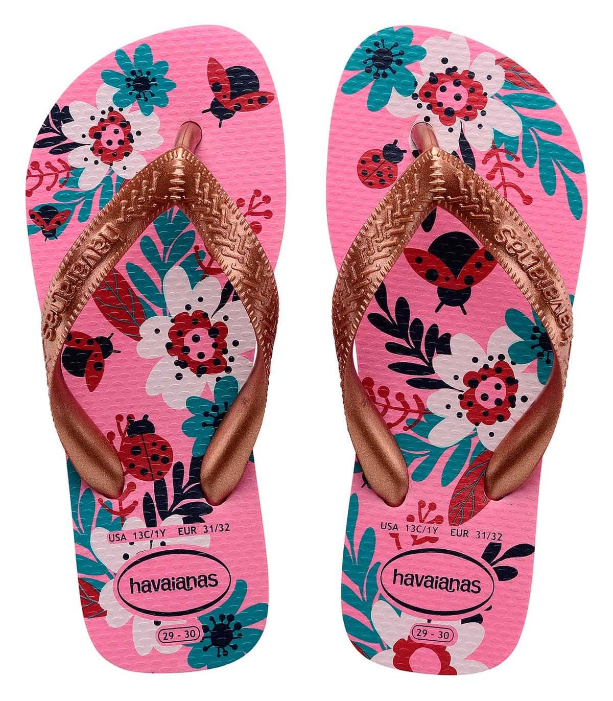 Chanclas Havaianas Kids Flores Rosa con estampado floral colorido para niños y niñas.