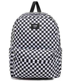 Mochila urbana Vans Old Skool Check con estampado de cuadros, compartimento para portátil y diseño sostenible.
