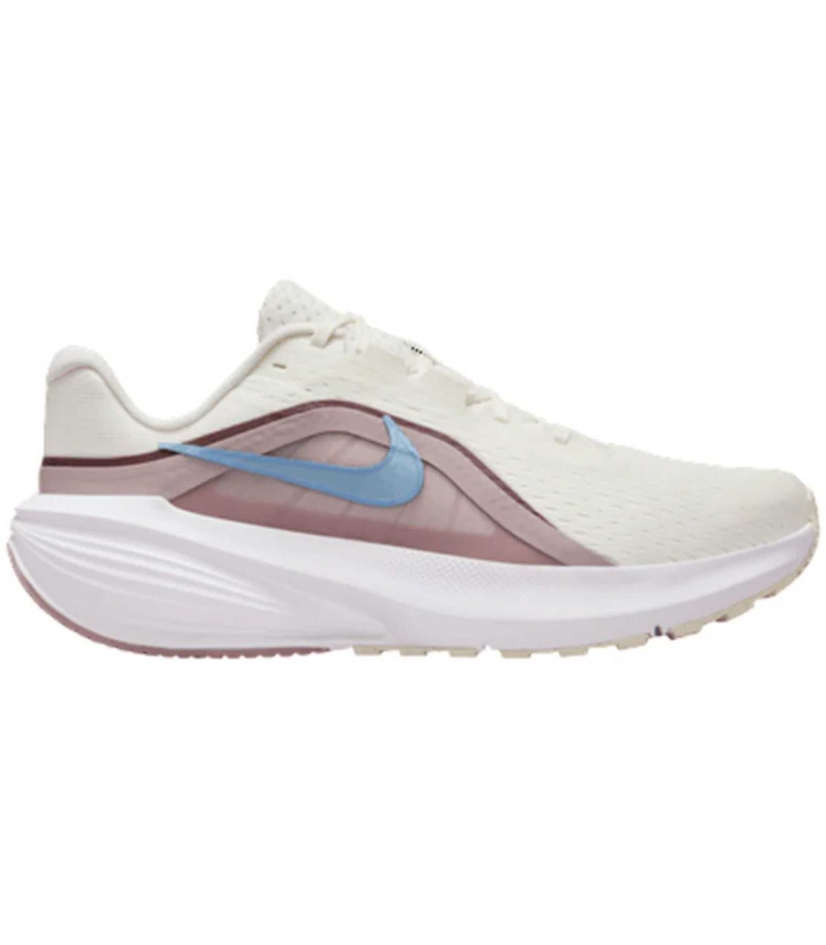 Nike Downshifter 14 mujer beige, zapatillas de running ligeras con pisada neutra y diseño elegante.