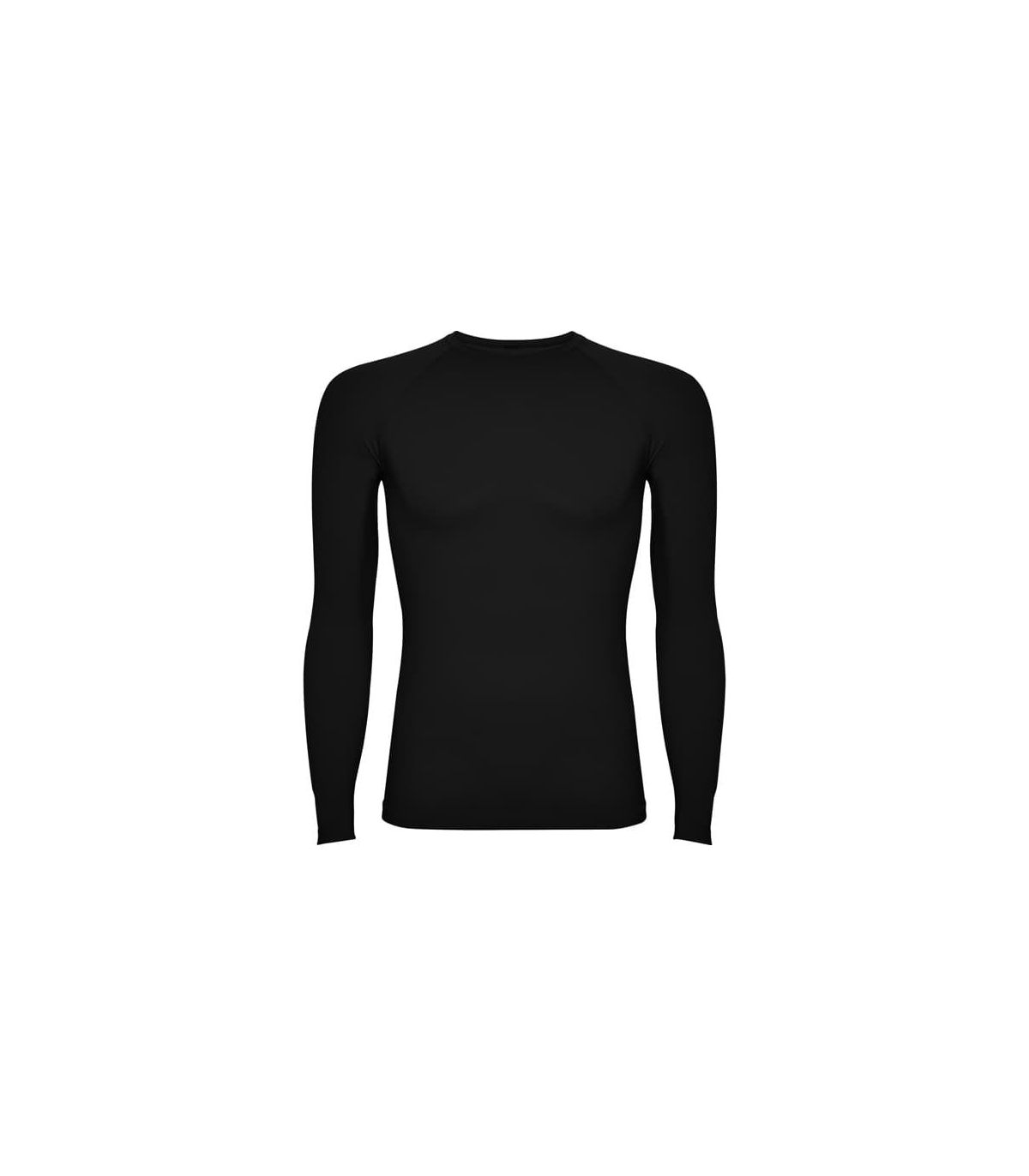 Camiseta térmica negra Roly Prime unisex, transpirable y elástica para entrenamiento deportivo en frío.