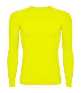 Camiseta térmica Roly Prime color lima flúor de manga larga para deporte y protección térmica.