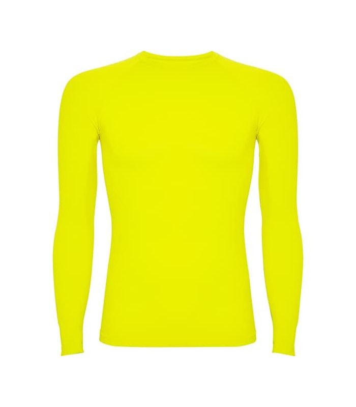 Camiseta térmica Roly Prime color lima flúor de manga larga para deporte y protección térmica.
