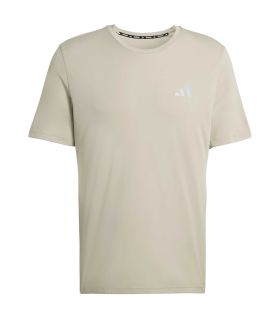 Camiseta técnica de running Adidas Run Ess para hombre en color beige con tejido transpirable.
