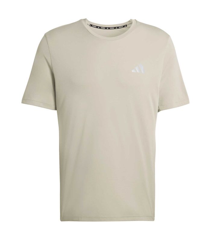 Camiseta técnica de running Adidas Run Ess para hombre en color beige con tejido transpirable.