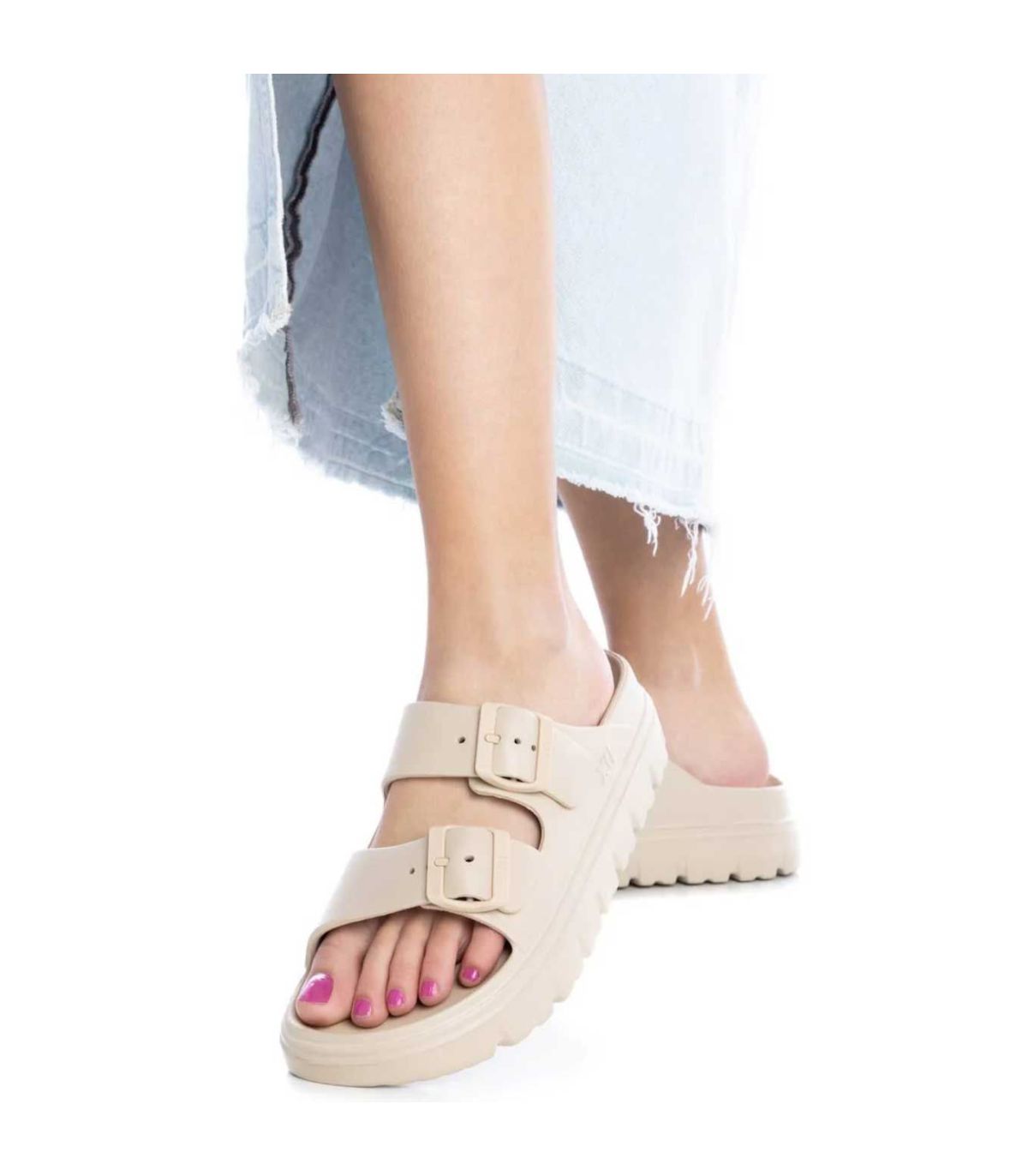 XTI Sandalia 14255008 Beige Mujer | Doble hebilla y descanso