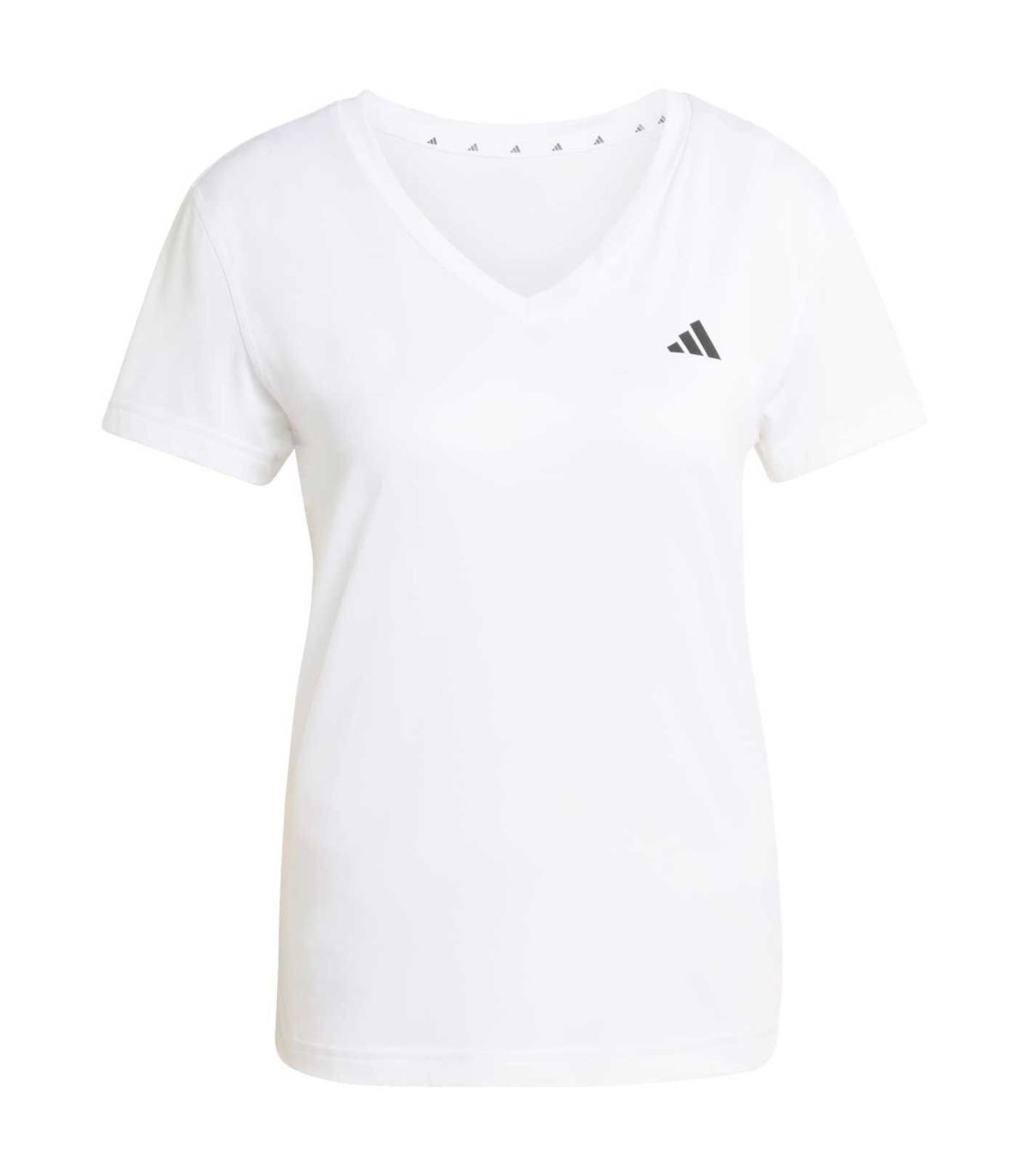 Camiseta técnica Adidas para mujer con cuello de pico y tejido transpirable de entrenamiento.