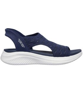Sandalia Skechers Slip-ins Sun Warmth azul navy para mujer con tecnología manos libres y diseño transpirable.