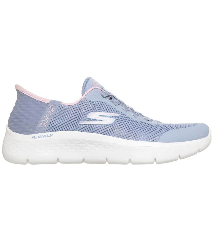 Zapatillas Skechers Slip-ins Grand Entry azul para mujer con tecnología de calzado sin manos y diseño ergonómico.