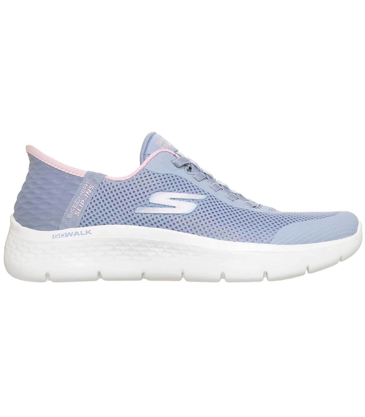 Zapatillas Skechers Slip-ins Grand Entry azul para mujer con tecnología de calzado sin manos y diseño ergonómico.