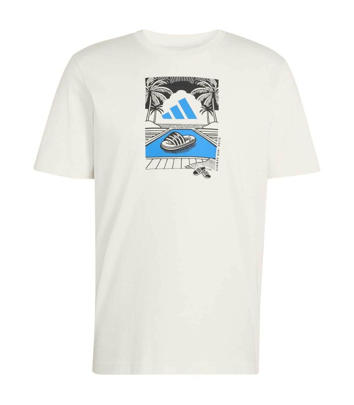 Camiseta Adidas S Slide Rx beige para hombre, diseño minimalista de tejido suave y estilo deportivo lifestyle.