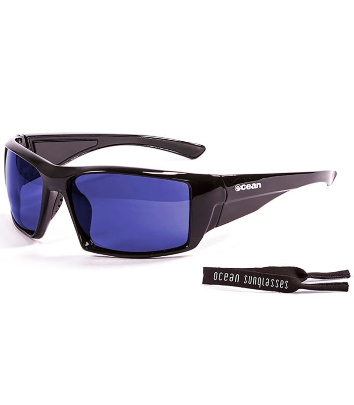 Gafas de sol polarizadas Ocean Aruba Shiny Black con lentes Revo Blue para running.