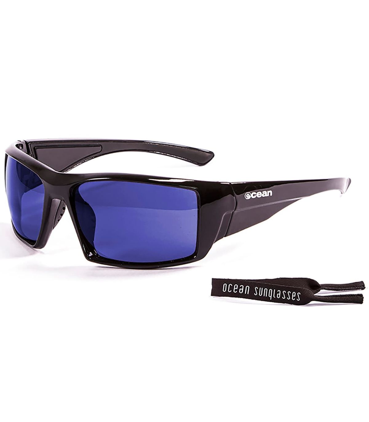 Gafas de sol polarizadas Ocean Aruba Shiny Black con lentes Revo Blue para running.