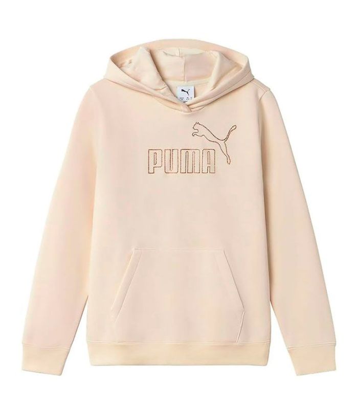 Sudadera beige Puma Ess+ Rhinestone Alpine Snow para niña con detalles brillantes