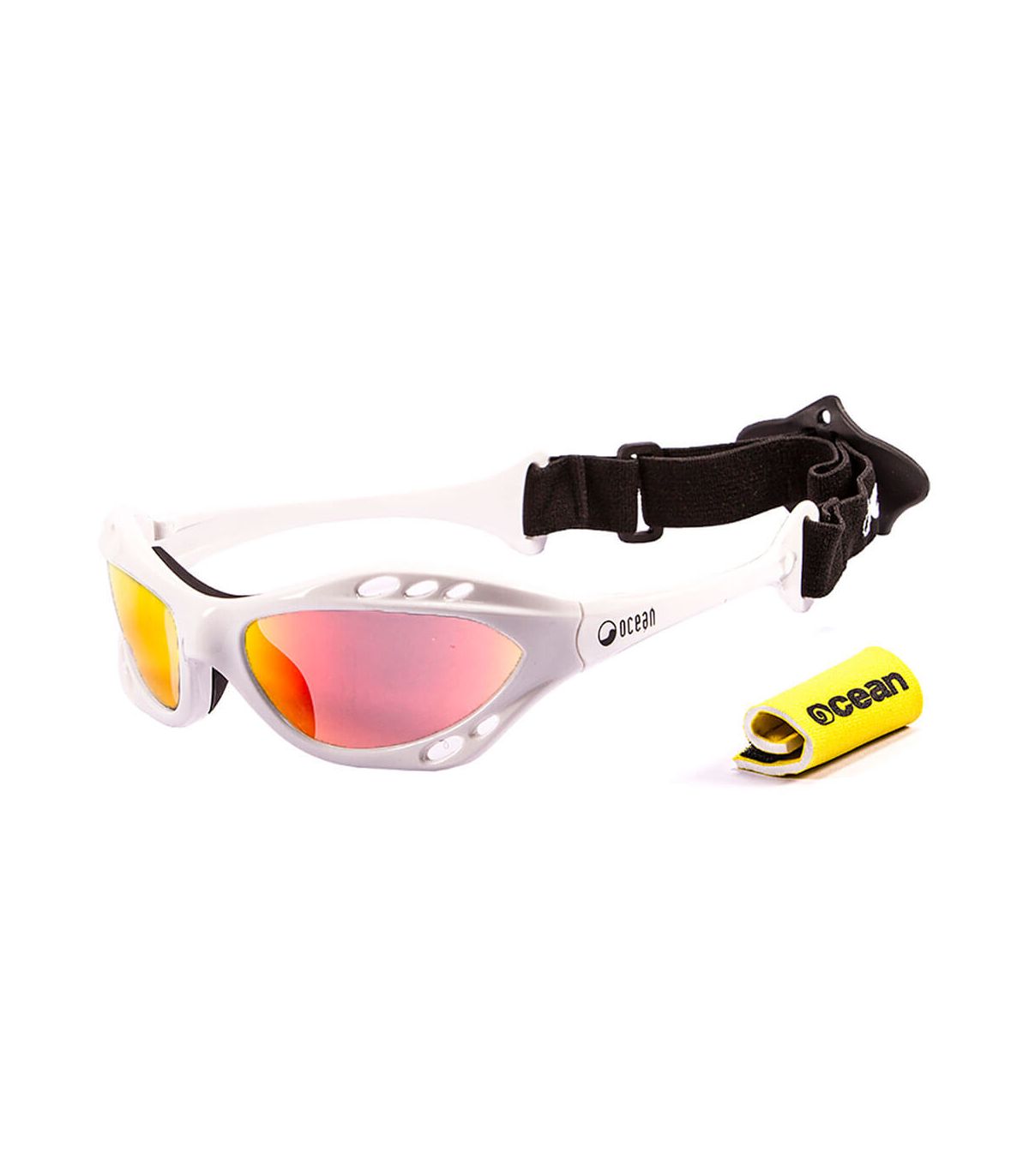 Gafas de sol deportivas Ocean Cumbuco Shiny White con lentes polarizadas Revo y montura blanca ultraligera.